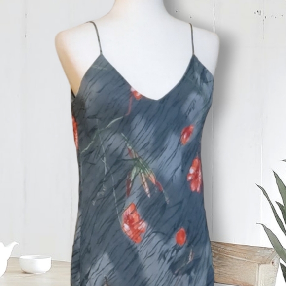 LONG PAIGE NEW YORK Green Floral Flowy Feminine Chiffon Slip Maxi Dress, size 12 - Picture 8 of 13